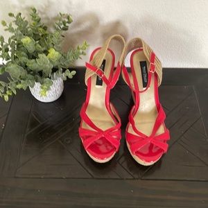 White House Black Market Red and Tan Espadrille Wedges